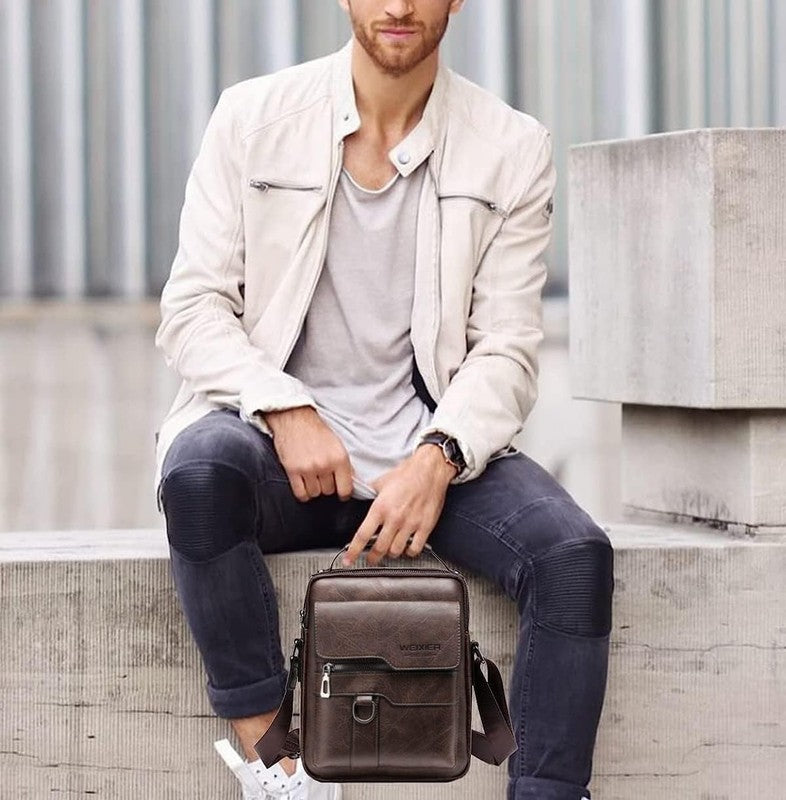 Vintage Leather Messenger Bag Crossbody Shoulder Bag Zipper Buckle Handle Bag4