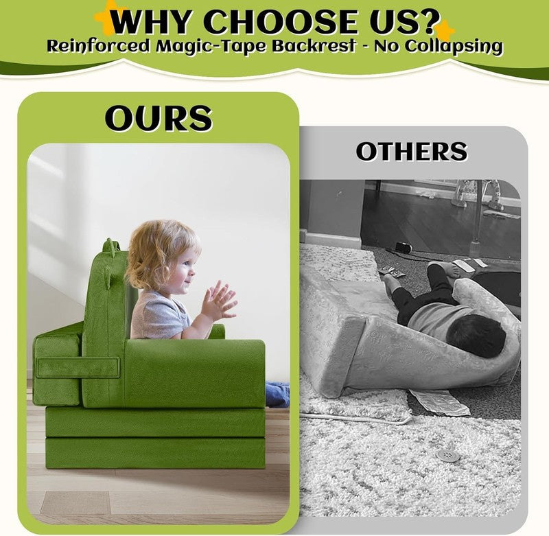 Dinosaur Kids Foldable Sofa Bed w/ Washable Cover, Crystal Velvet Toddler Chair4