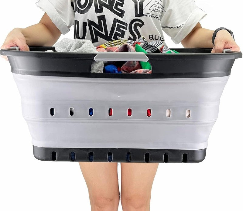 42L Collapsible Plastic Laundry Basket Foldable Portable Space-Saving Hamper6