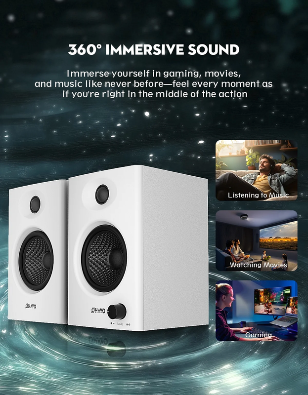 Ortiza 60W Bluetooth 5.3 Computer Speakers Stereo PC Laptop White USB AUX1