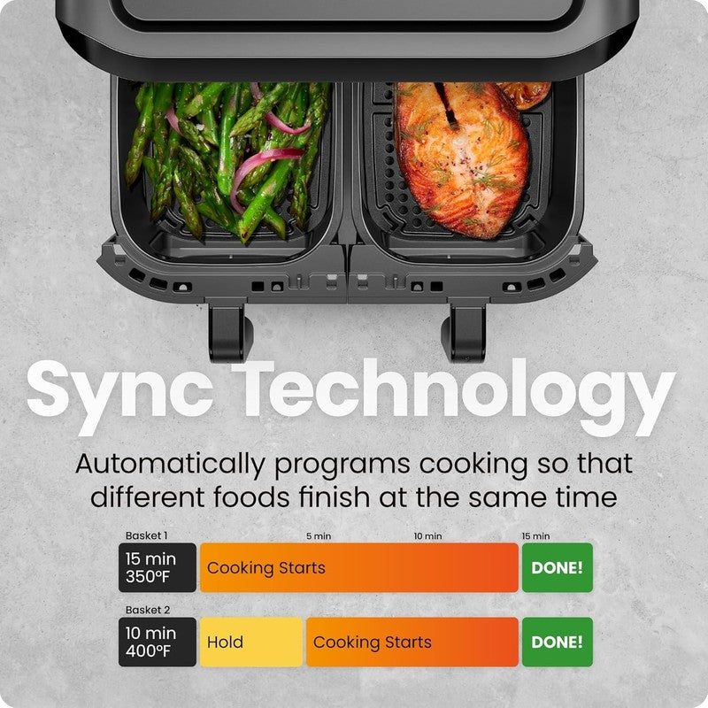6Qt Dual Basket Air Fryer Oven Sync Finish Hi-Fry Auto Shutoff Digital Black3