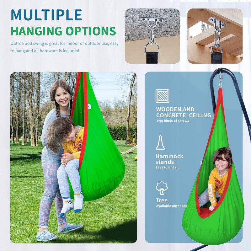 Kids Pod Swing Seat Cotton Hammock Sensory Chair Indoor Outdoor Green1