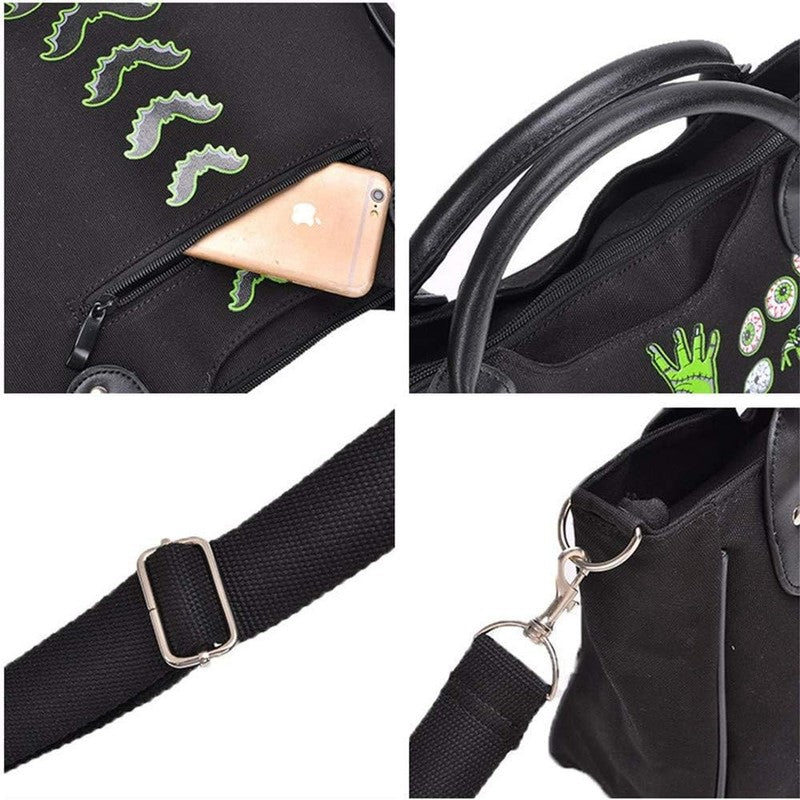 Women’s Rivet Canvas Punk Tote Handbag Purse Shoulder Strap Crossbody Bag5