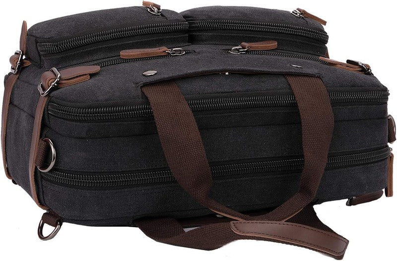 3 in 1 Canvas Laptop Bag 17.3 Inch Convertible Shoulder Travel Business Black1
