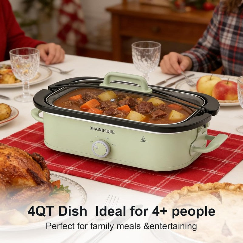 4QT Slow Cooker w/ Nonstick Dish Adjustable Temp Glass Lid Sage1