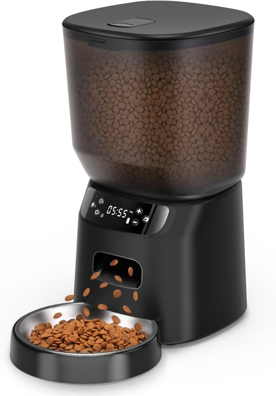 Automatic Cat Feeder with Stainless Steel Bowl, Food Dispenser 6 Meals Daily0