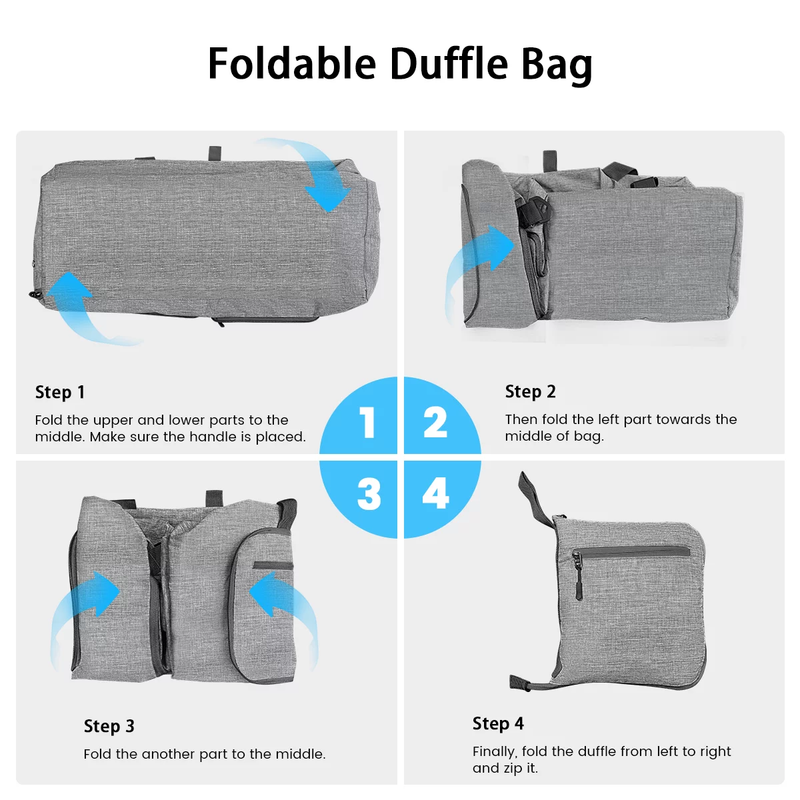 65L Foldable Travel Duffle Bag w/Shoe Compartment Waterproof Gray6