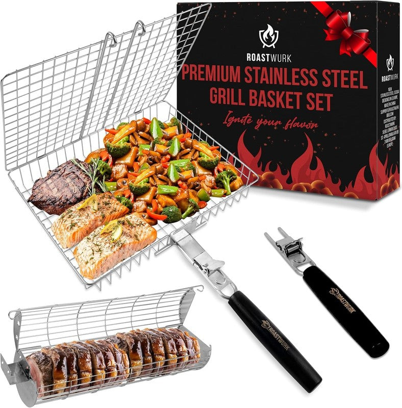 'S Bbq Grill Basket Set for Meat Fish Vegetables Stainless Steel 304 Barbecue Bb6