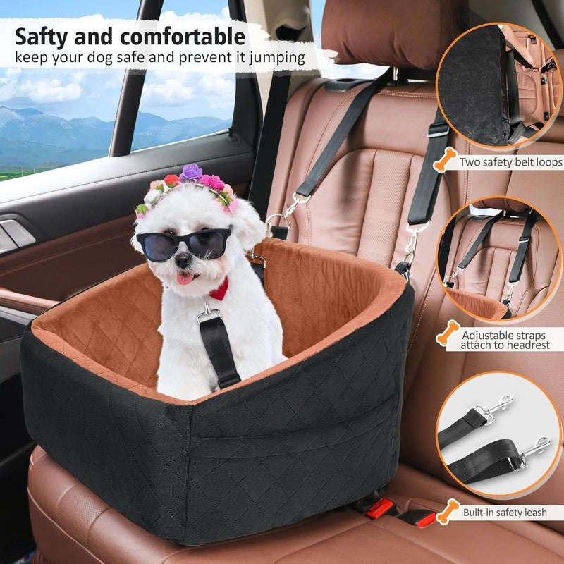 Dog Car Seat Small/Medium Dogs under 30lbs Washable Booster w/ Pockets Black/Z3