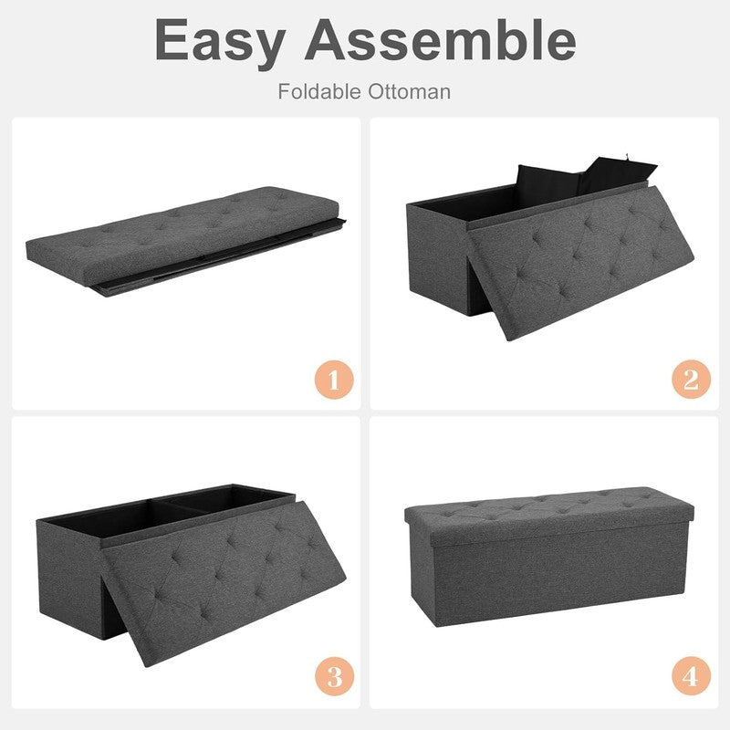 43In Foldable Storage Ottoman Bench, Large Chest Footrest Seat 350Lbs, Grey5