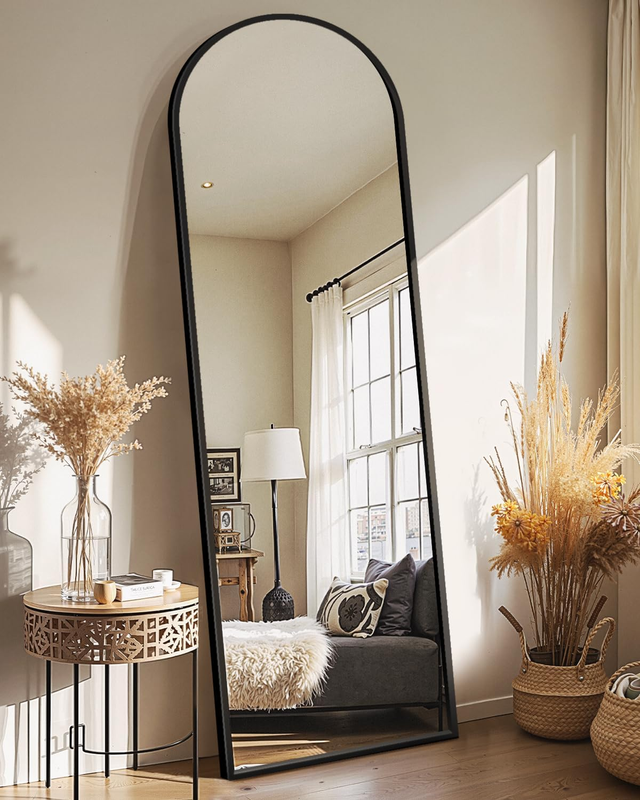 Arched Mirror Full Length,Standing Mirror Full Body,Large Floor with Stand for W0
