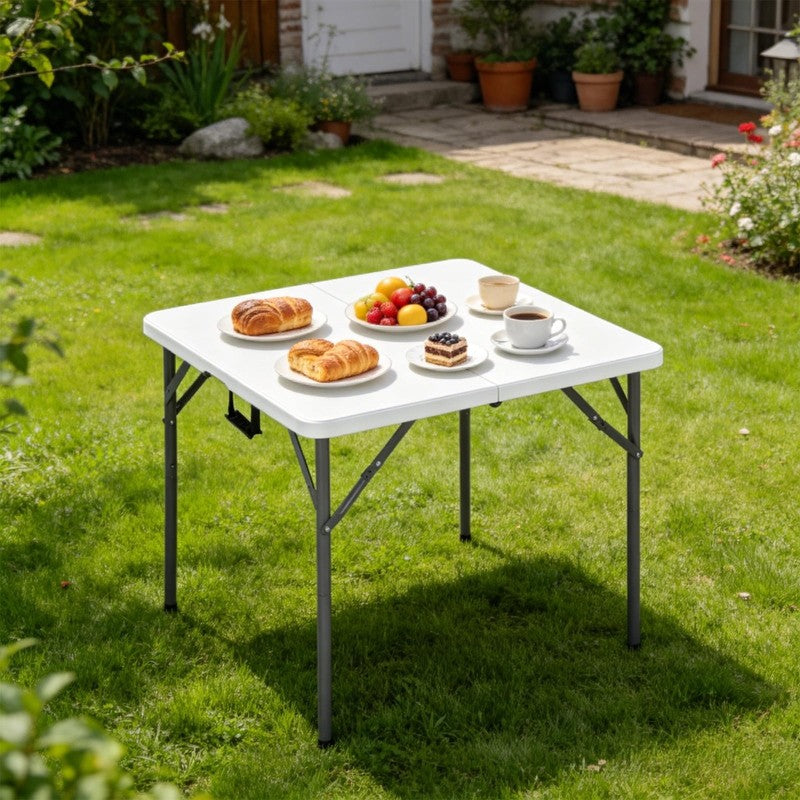 34 Inch Square Folding Card Table Portable Plastic Outdoor Dining Table White1