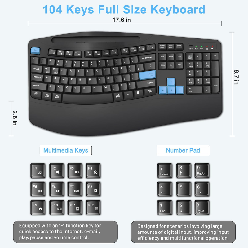 Wireless Keyboard Mouse Set Silent Mouse Windows Mac Laptop Blue Black6