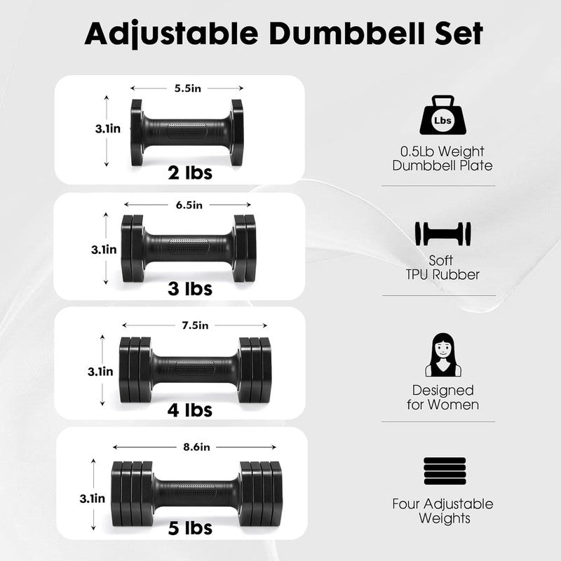 4-in-1 Adjustable Dumbbells Set 2-5lb TPU Handle Home Gym Women Fitness Black3
