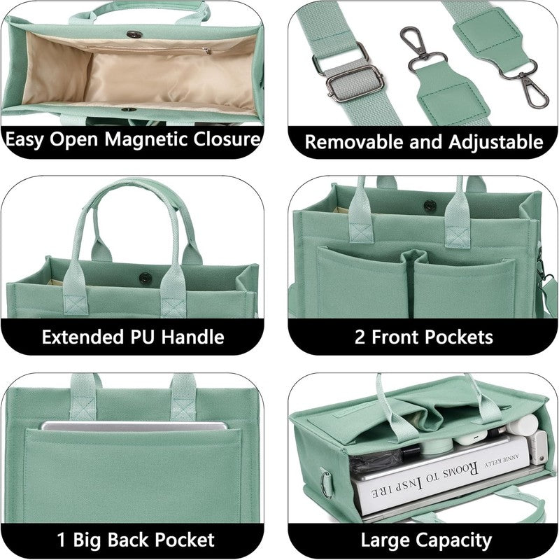 Women’s Canvas Tote Bag Large Shoulder Handbag w/ Compartments Work Laptop Bag3