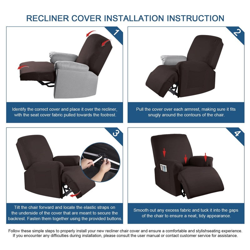 Recliner Chair Slipcover Stretch Cover with Pockets Furniture Protector, Coffee3