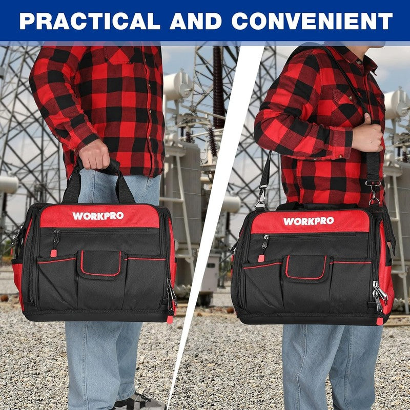 16" Wide Mouth Tool Bag 46 Pockets Waterproof Rubber Base Organizer5
