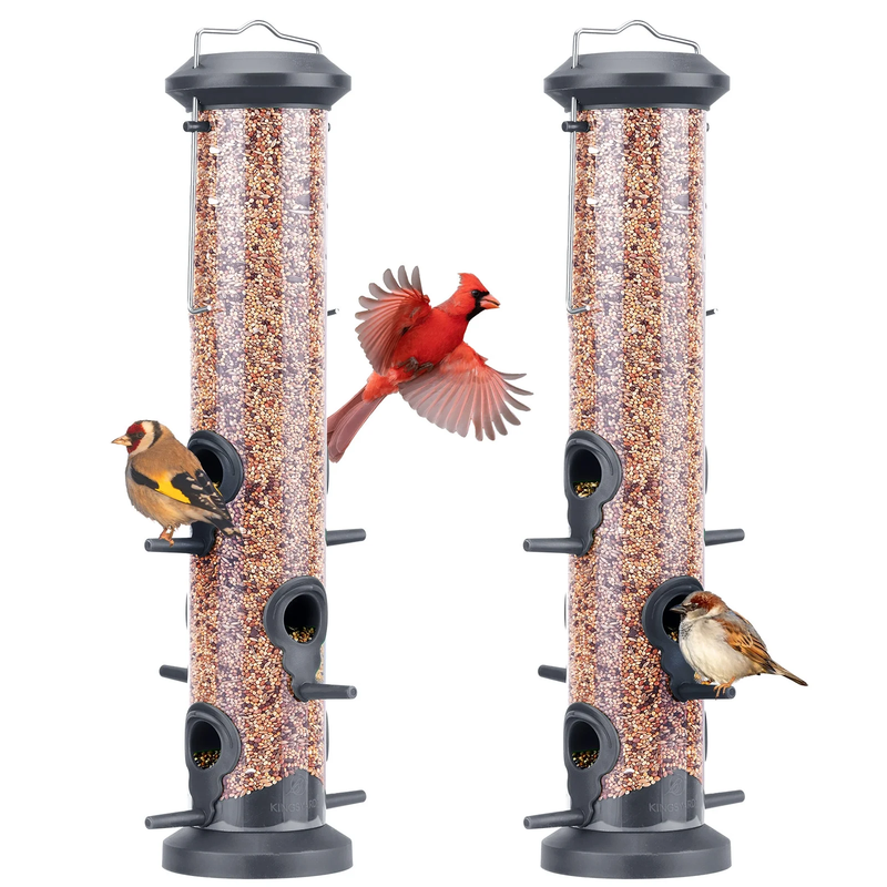 2-Pack Black Plastic Tube Bird Feeders, 6-Port Hanging Feeders for Outdoors8