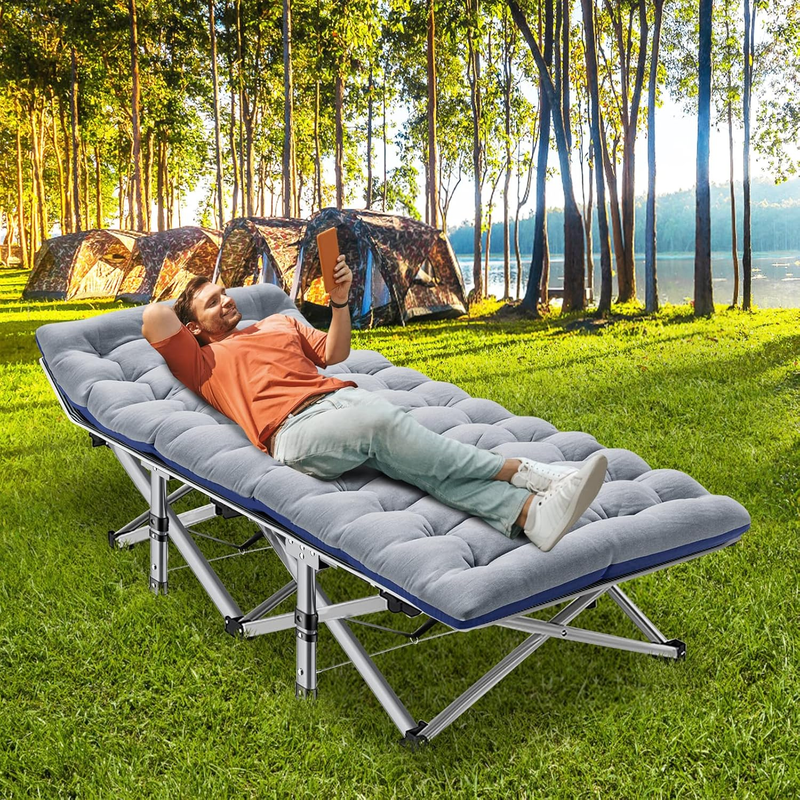 Camping Cot 2PK Heavy Duty 28" Wide Folding Bed 1200D Oxford w/ Mat Carry Bag2