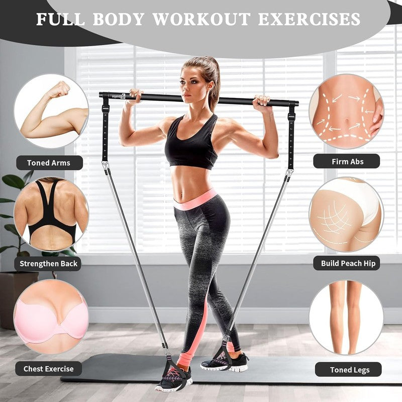 Pilates Bar Kit w/ Stackable Resistance Bands Full Body Home Gym Workout5