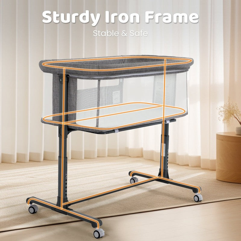 Baby Bassinet with Wheels Grey Height Adjustable Bedside Sleeper for Newborns8