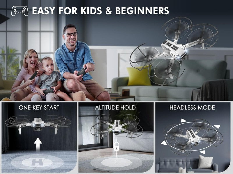 Mini Drone for Kids w/ 1080P Camera, FPV RC Toy, 2 Batteries – Silver Gift2