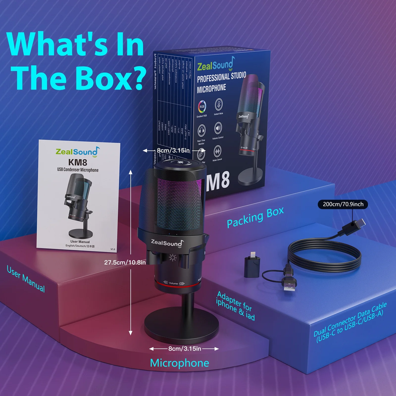 Gaming USB Microphone,Noise Cancellation Condenser Mic with RGB Light,Touch Mute6