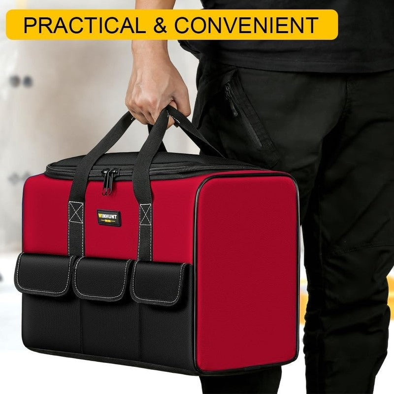 17" Tool Bag for Men 6-Pocket Waterproof Organizer Red & Black Double Zipper4