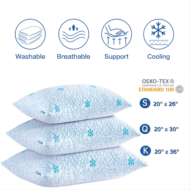 Cooling Memory Foam Queen Pillows Set of 2 Adjustable Support 30"x20"11