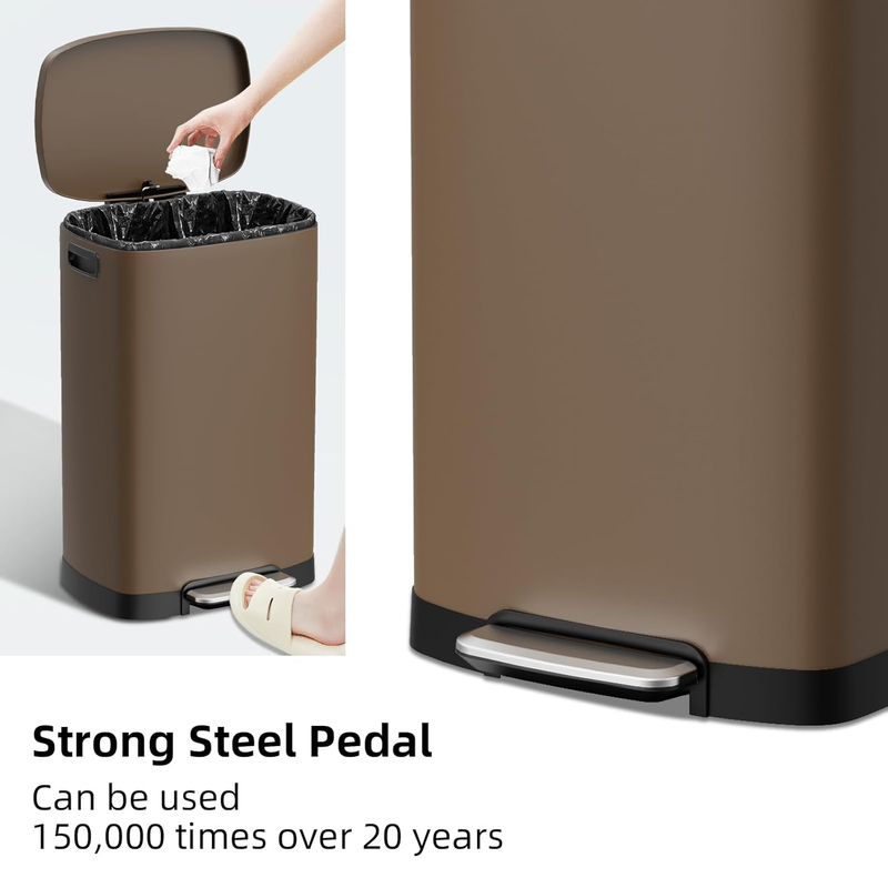 13 Gallon Trash Can Stainless Steel Soft Close Pedal Bin 50L Brown3