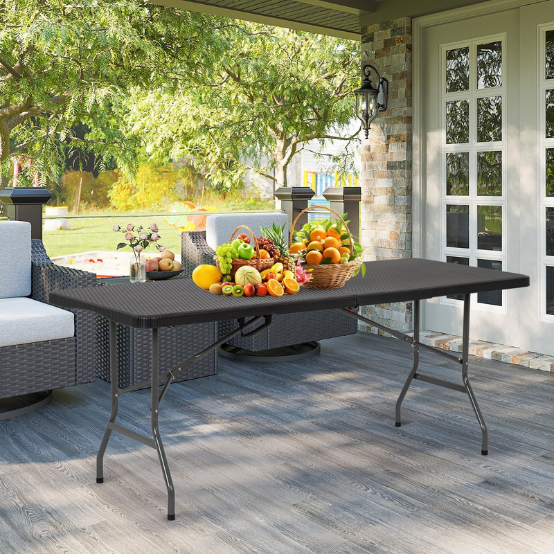 6Ft Folding Tables,Plastic Resin Table with Collapsible Alloy Steel Frame,Plasti9
