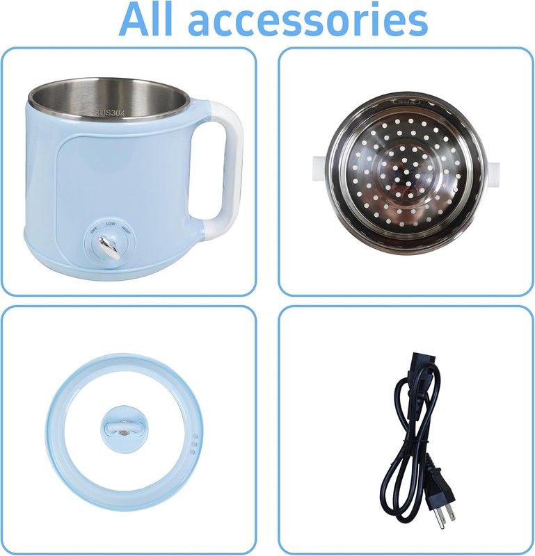 2.0L Electric Hot Pot Steamer Mini Ramen Cooker Portable Dorm Office Blue4