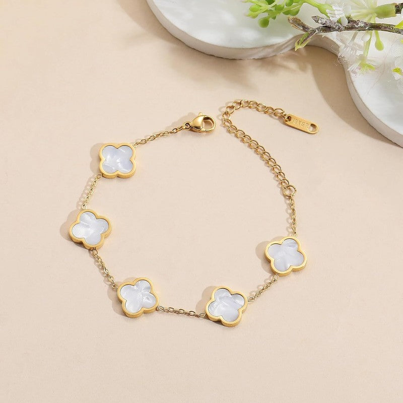 Gold Plated Clover Lucky Bracelet for Women Flower Four Leaf Link Bracelet5