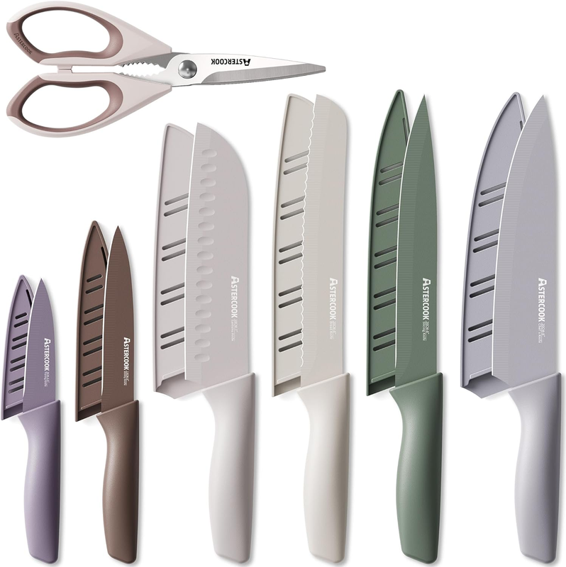 13pc Knife Set Stainless Steel Kitchen Knives w/ Blade Guards Morandi9