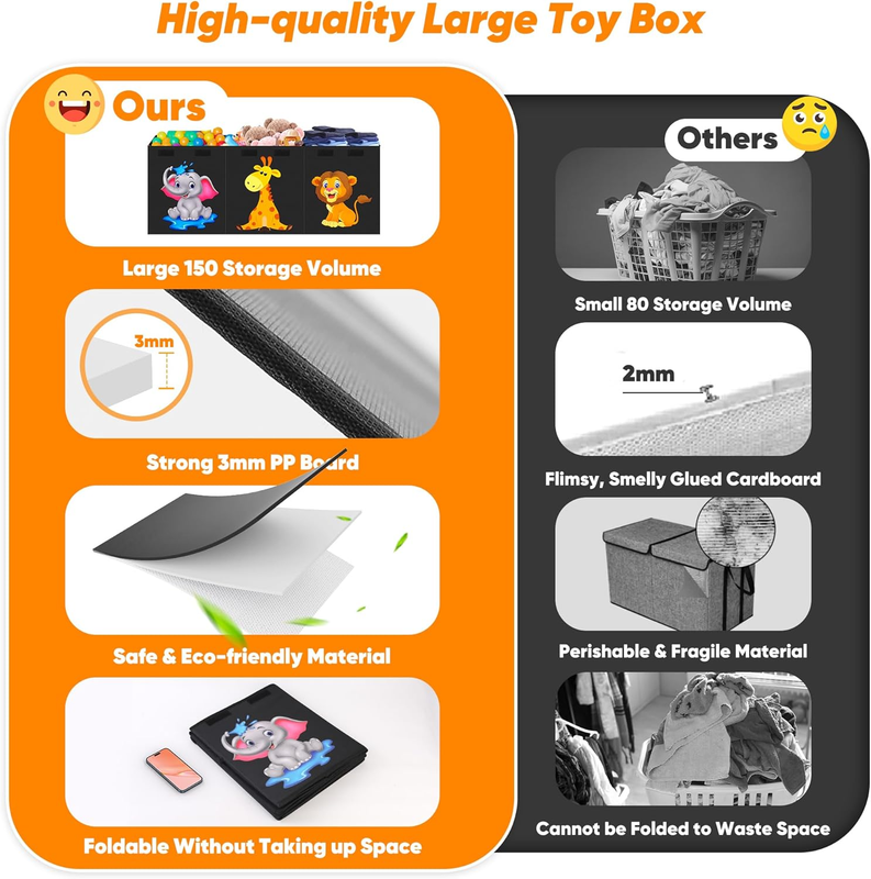 Extra Large Toy Box Collapsible Cute Animals Storage Bin Kids Organizer4