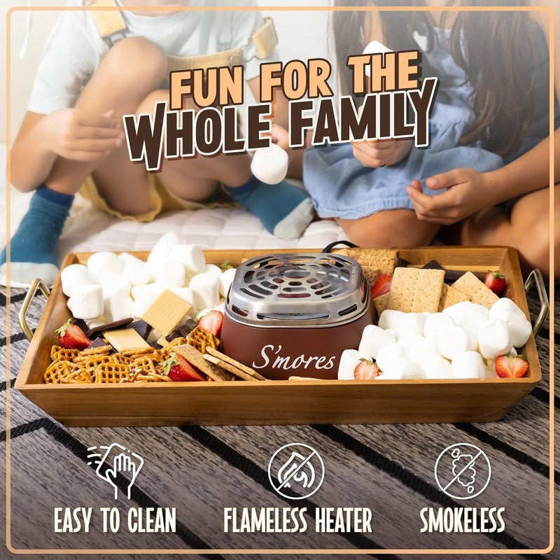 Electric S'Mores Maker, 4 Trays, Roasting Sticks, Indoor Tabletop, Brown2
