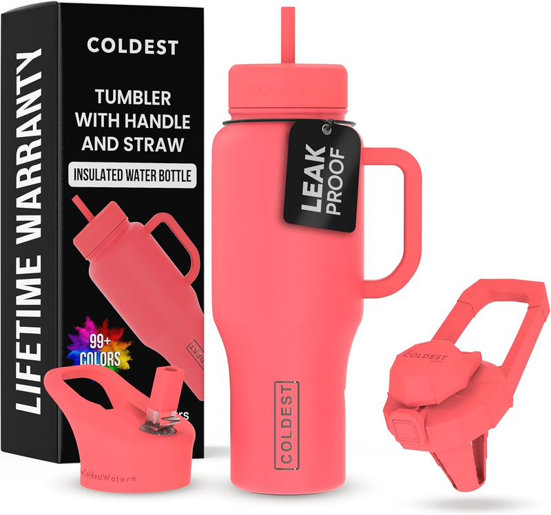 Coldest 36oz Insulated Tumbler with Handle Straw Leak Proof Stainless Steel Cup10