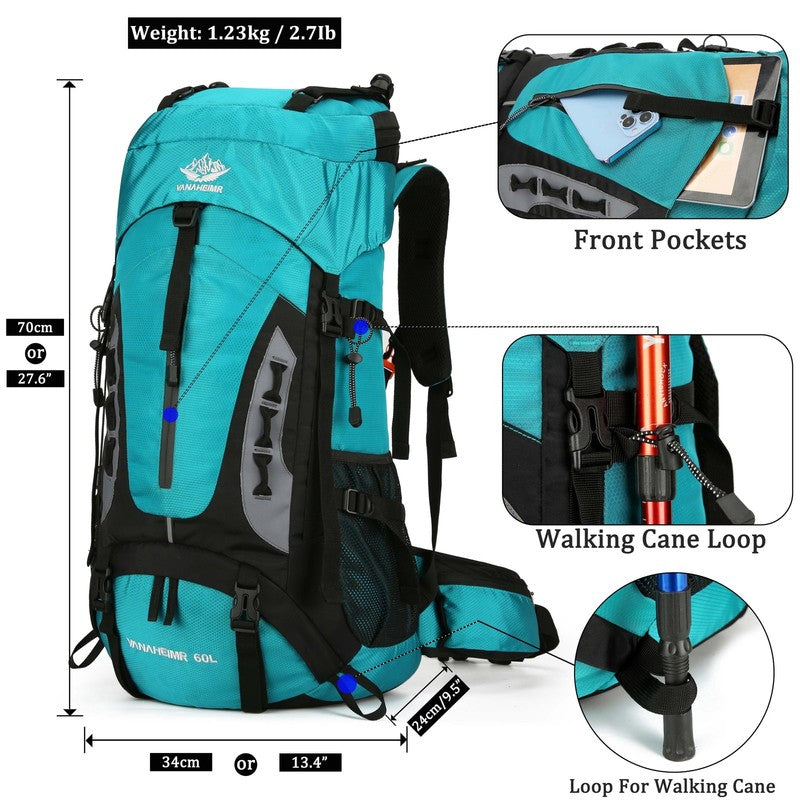 60L Travel Hiking Camping Backpack with Rain Cover,Backpack Water Resistant,Trav1