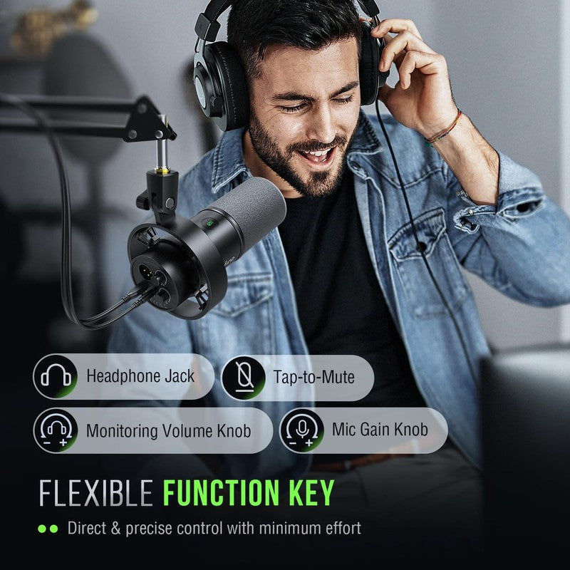 Dynamic Podcast Microphone XLR/USB with Mute Headphone & Volume Control7