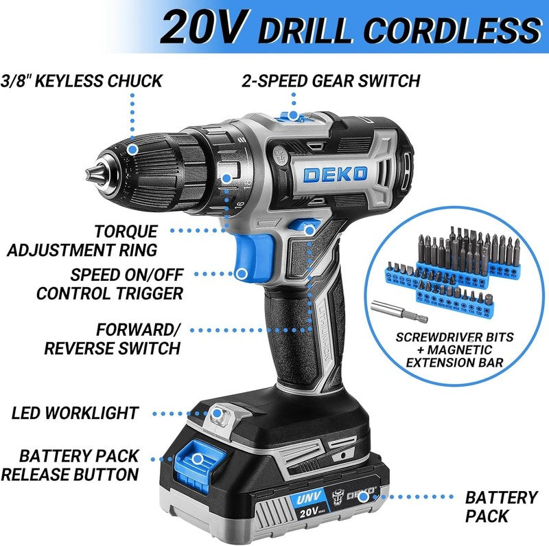 20V Cordless Drill Tool Kit Blue Home Repair Electric Drill Driver Case2