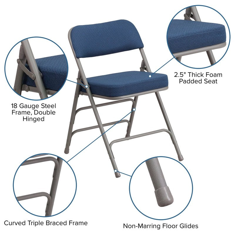 2 Pack HERCULES Series Premium Curved Folding Chairs Navy Fabric5