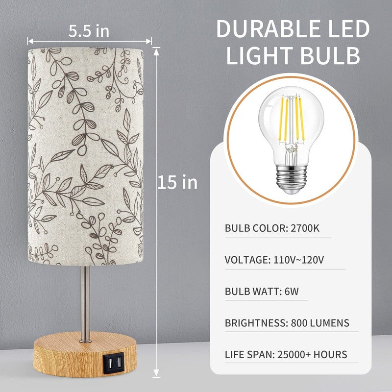 15" 3 Way Dimmable Table Lamp w/ USB Leaf Print Touch Control Bedside Lamp4