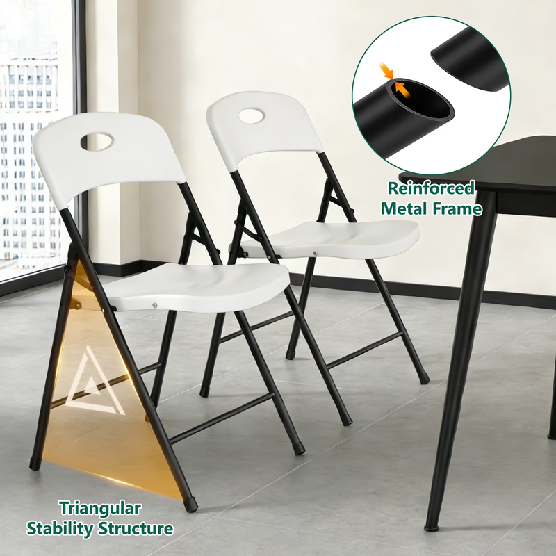 Resin Folding Chair Set of 6, Reinforced Metal Frame Stackable Plastic Folding C5