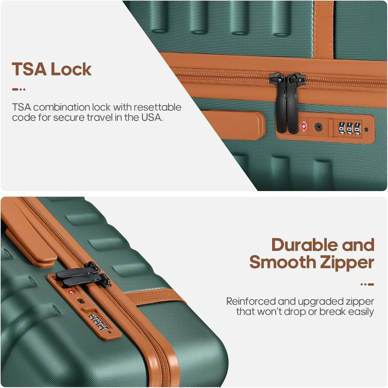 3 Piece Luggage Set 20" Carry On Spinner Hardside Suitcase w/ TSA Lock Green3
