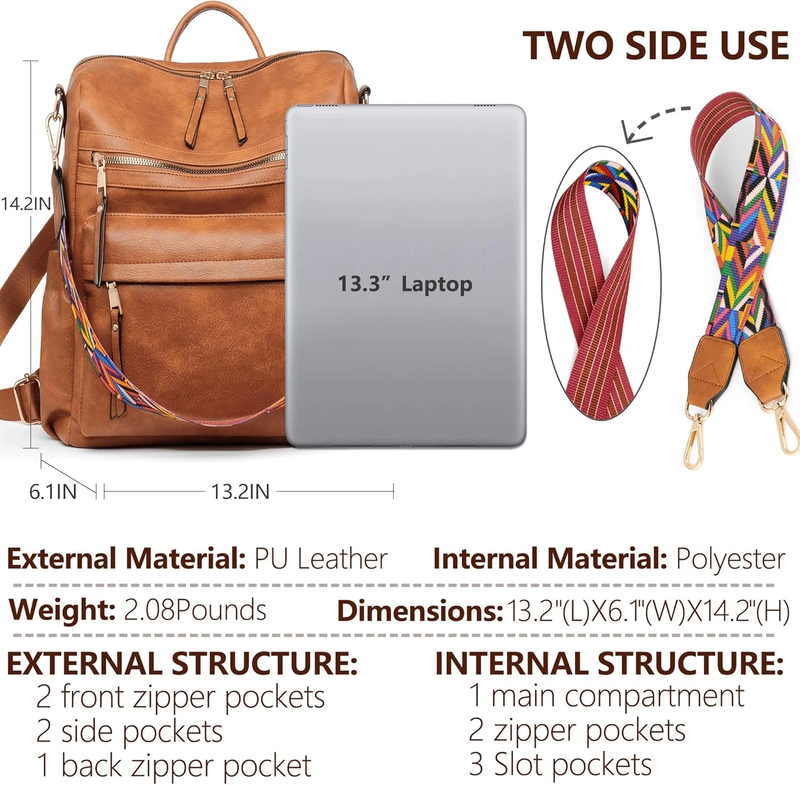 Fashion Waterproof Backpack Purse Women Convertible Bag Brown1