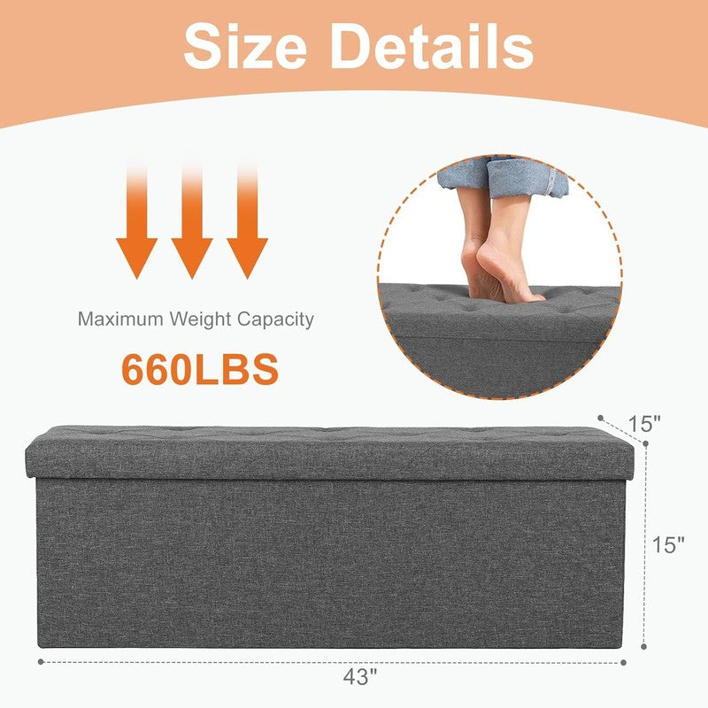 30In Folding Storage Ottoman Bench, Footrest Chest Seat 660Lbs, Deep Grey2