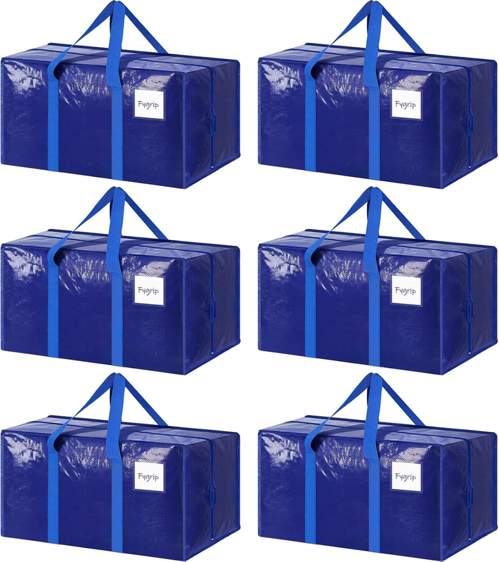 6 Pack Heavy Duty Moving Bags Large Storage Zipper Handles Blue9