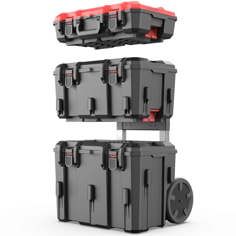 Hyper Stack Heavy Duty 3 Piece Modular Rolling Toolbox System Black1