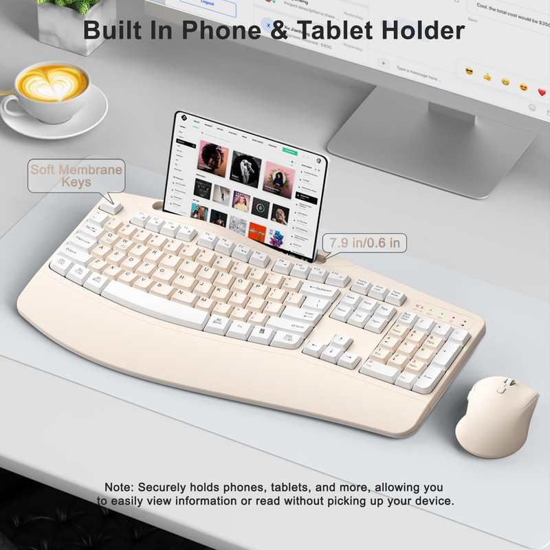 Wireless Keyboard Mouse Set Wrist Rest Silent 6 Button Mouse Milk Tea2