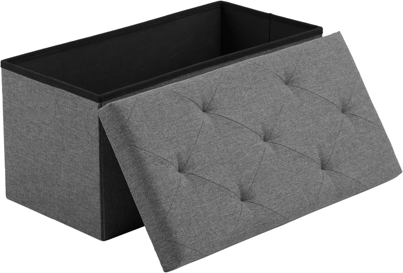 30In Folding Storage Ottoman Bench, Footrest Chest Seat 660Lbs, Deep Grey0